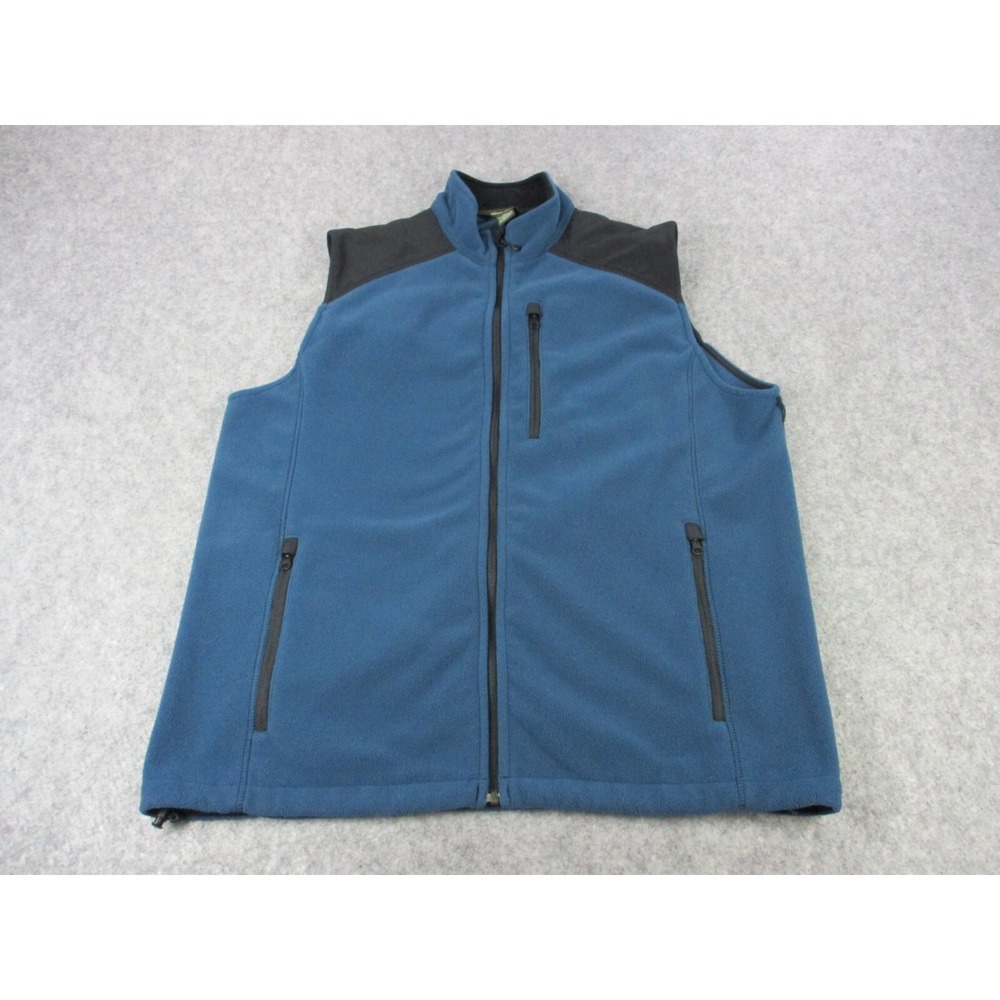 VINTAGE Eddie Bauer Vest Mens Large Tall Blue Black Fleece Outdoors Hiker Zip Up